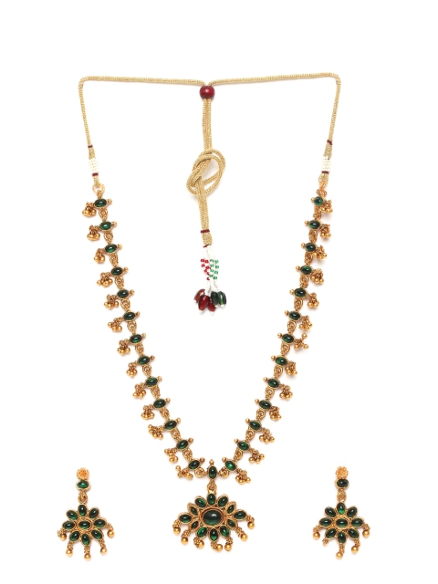 

GRIIHAM Gold-Plated Green AD-Studded Jewellery Set