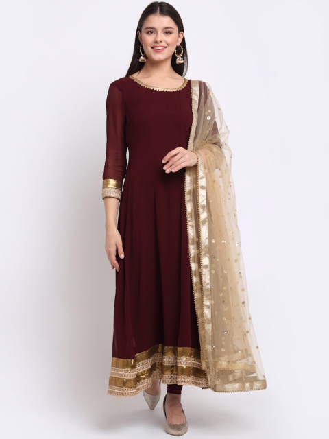 

anokherang Women Burgundy Gotta Patti Silk Georgette Kurta with Salwar & With Dupatta