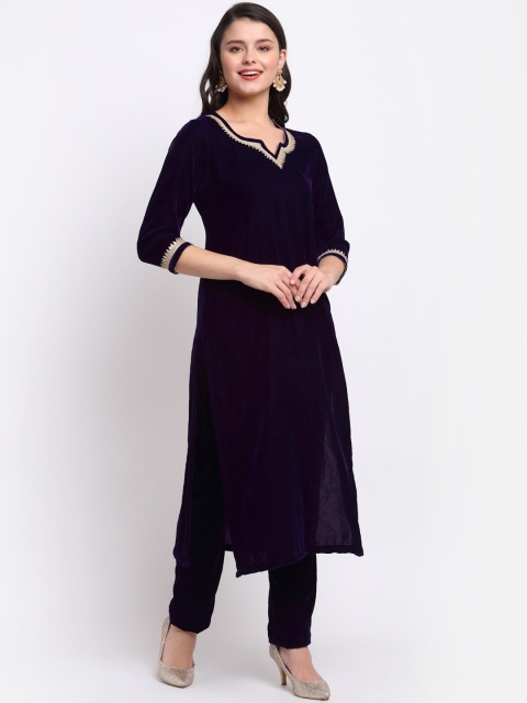 

anokherang Women Purple Gotta Patti Velvet Kurta with Trousers