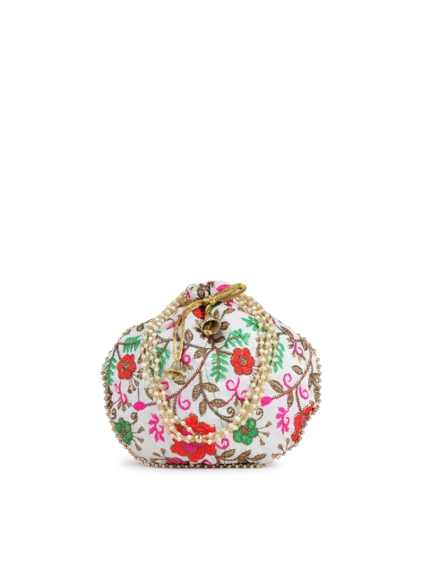 

gaura pakhi Multicoloured & Gold-Toned Embroidered Potli Clutch, Multi