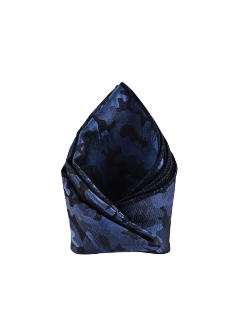 

BuckleUp Men Blue & Black Woven-Design Microfibre Pocket Square
