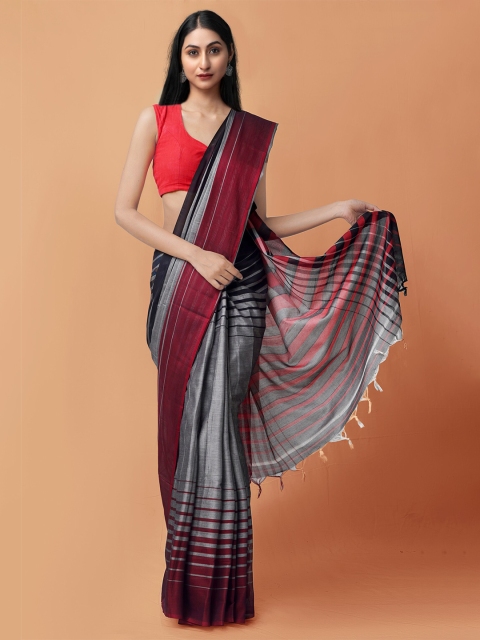 

Unnati Silks Grey & Red Striped Pure Cotton Narayan Peth Saree