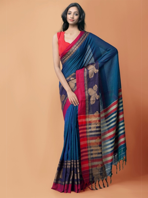 

Unnati Silks Red & Blue Woven Design Pure Cotton Narayan Peth Saree