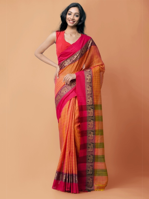 

Unnati Silks Orange & Red Woven Design Pure Cotton Narayan Peth Saree