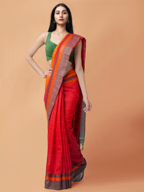 

Unnati Silks Red & Orange Woven Design Pure Cotton Narayan Peth Saree