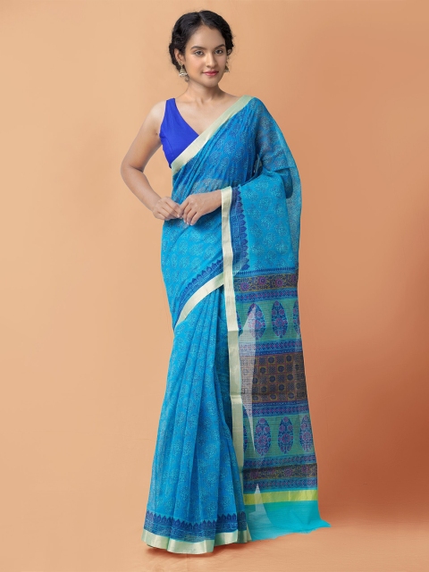 

Unnati Silks Blue & Beige Ethnic Motifs Zari Kota Saree