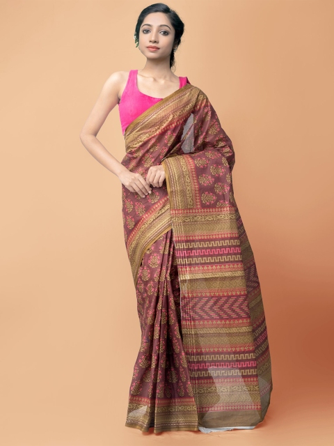 

Unnati Silks Maroon & Beige Floral Pure Cotton Kota Saree