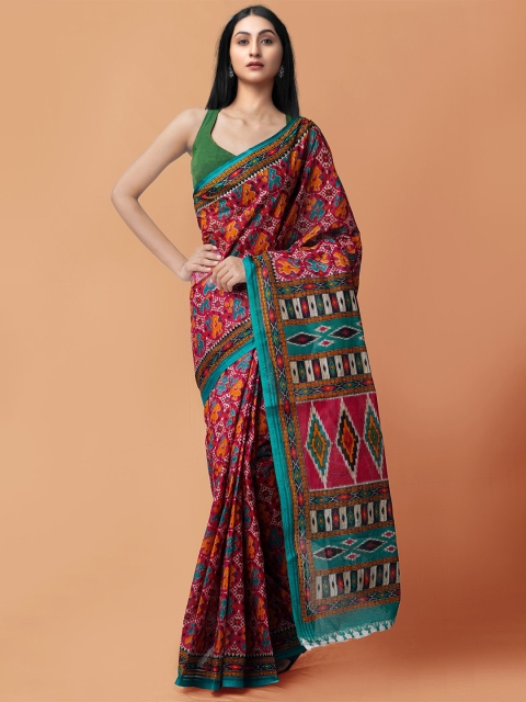 

Unnati Silks Pink & Blue Ethnic Motifs Pure Cotton Kota Saree