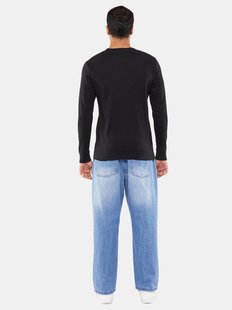 

BLUEAGE Men Black V-Neck Pockets T-shirt