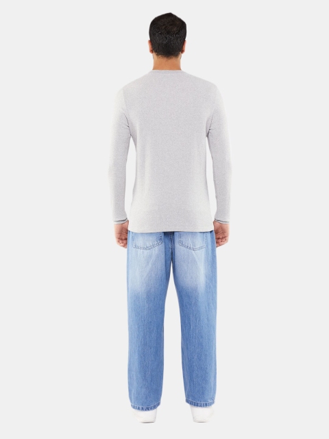 

BLUEAGE Men Grey Henley Neck T-shirt