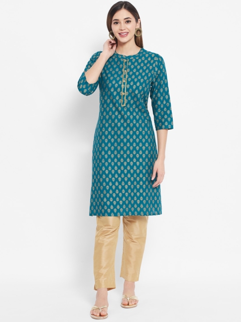 

DESI BEATS Women Teal Ethnic Motifs Printed Straight Kurta