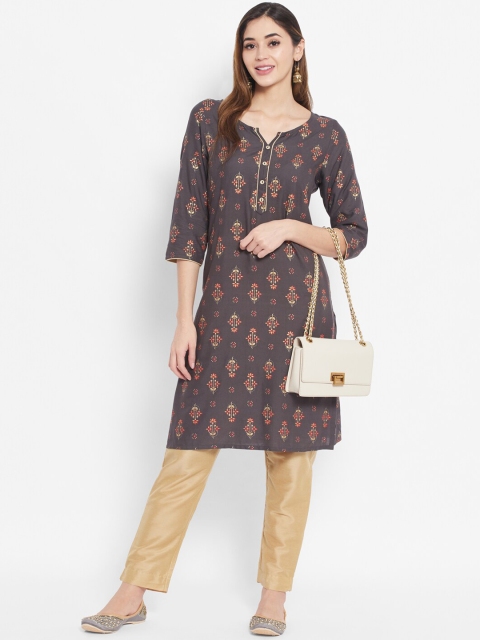 

DESI BEATS Women Grey Floral Printed Kurta