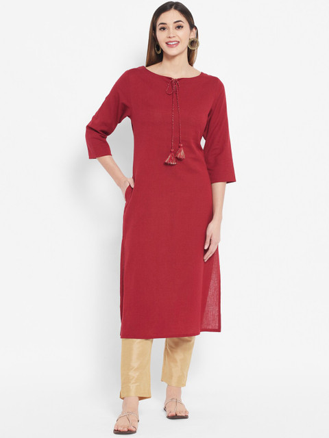 

DESI BEATS Women Maroon Solid Straight Kurta