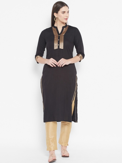 

DESI BEATS Women Black Straight Kurta