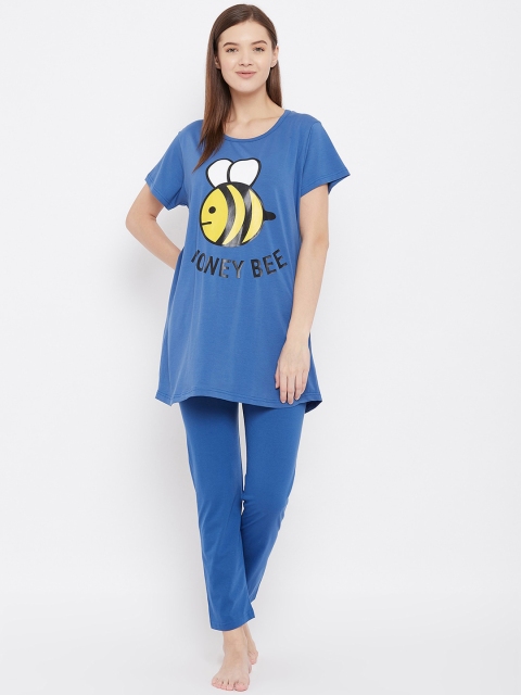 

FRENCH FLEXIOUS Women Blue Graphic Printed Night Suit