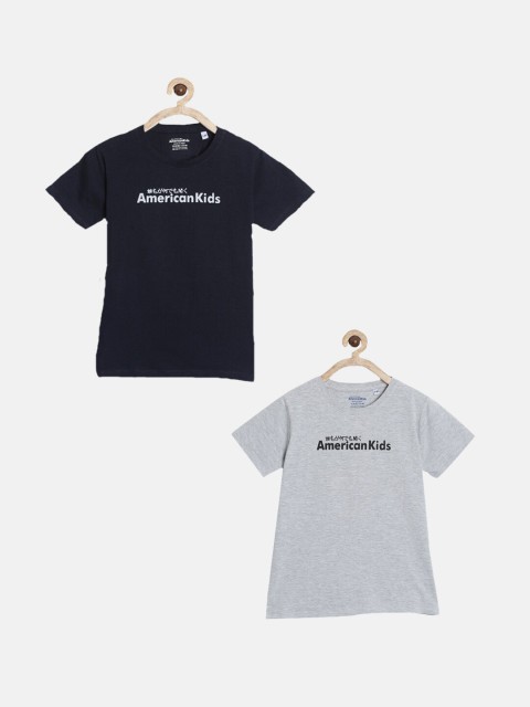 

American Kids Boys Brand Logo Pack of 2 Printed Pure Cotton T-shirts, Navy blue
