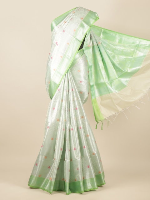 

Pothys Green & Silver-Toned Floral Tissue Saree