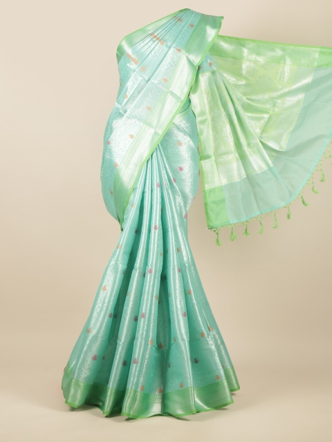 

Pothys Green & Silver-Coloured Ethnic Motifs Zari Tissue Saree
