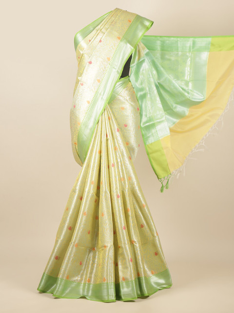 

Pothys Yellow & Green Woven Design Zari Tissue Saree
