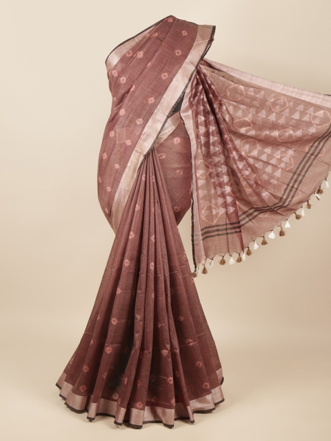 

Pothys Brown & Silver-Toned Zari Jute Cotton Saree