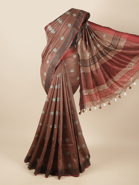 

Pothys Brown & Green Bandhani Jute Cotton Saree