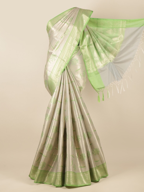 

Pothys Grey & Green Ethnic Motifs Zari Tissue Saree