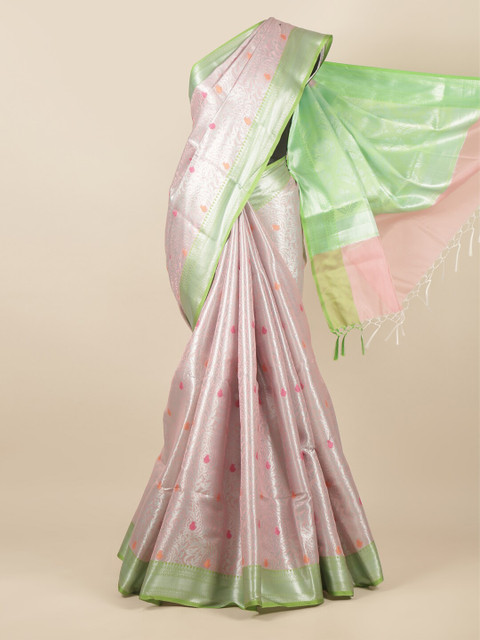 

Pothys Pink & Green Woven Design Zari Tissue Saree