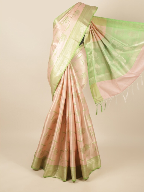 

Pothys Pink & Green Ethnic Motifs Tissue Saree