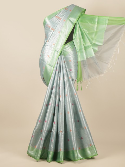 

Pothys Grey & Green Ethnic Motifs Zari Tissue Saree
