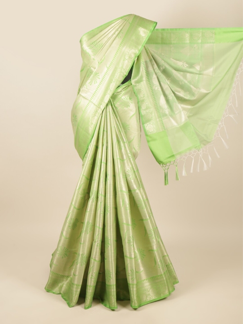 

Pothys Green & Silver-Toned Woven Design Zari Tissue Saree