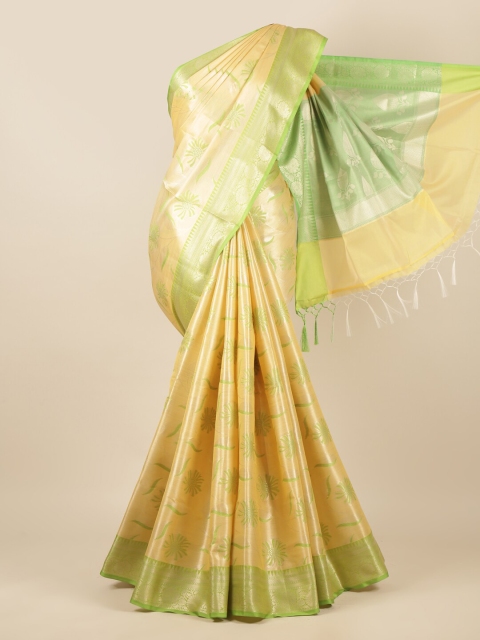 

Pothys Yellow & Green Ethnic Motifs Zari Tissue Saree