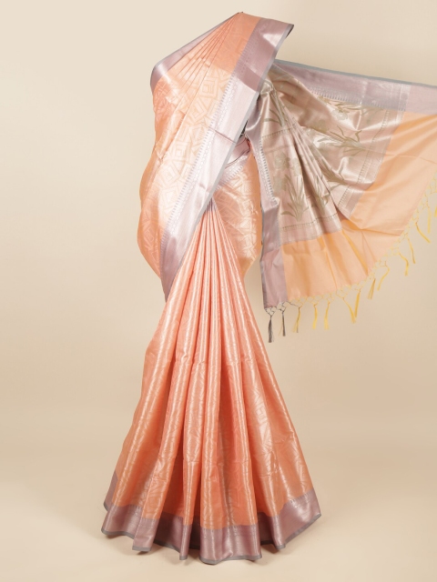 

Pothys Pink & Peach-Coloured Floral Zari Tissue Saree