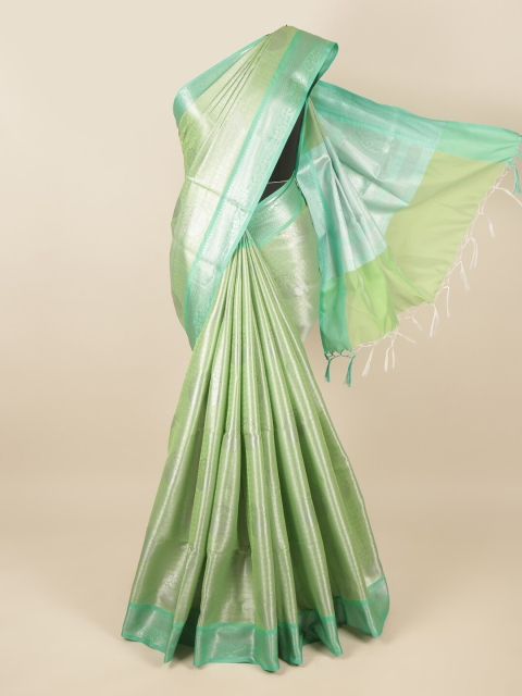 

Pothys Green & Silver-Toned Ethnic Motifs Zari Tissue Saree