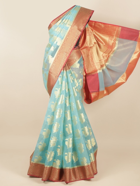 

Pothys Blue & Pink Woven Design Zari Tissue Saree