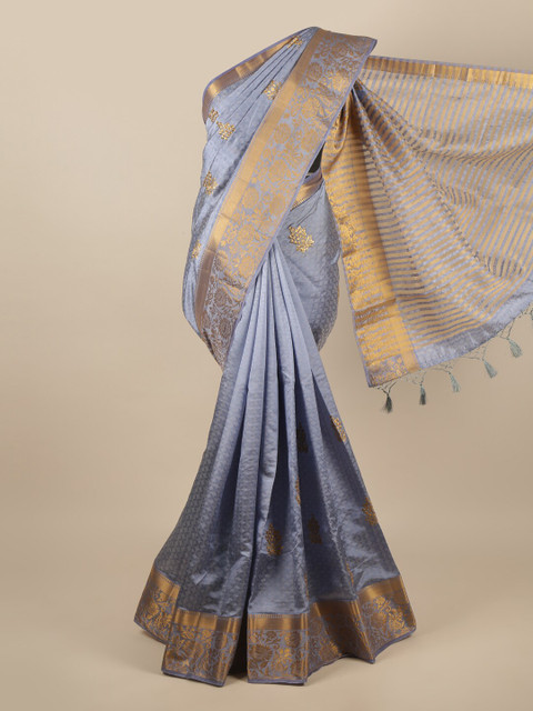 

Pothys Blue & Gold-Toned Ethnic Motifs Zari Art Silk Saree
