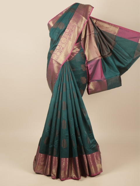 

Pothys Green & Magenta Ethnic Motifs Woven Zari Saree