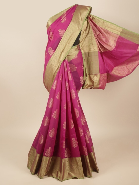 

Pothys Purple & Gold-Toned Woven Design Zari Border Saree