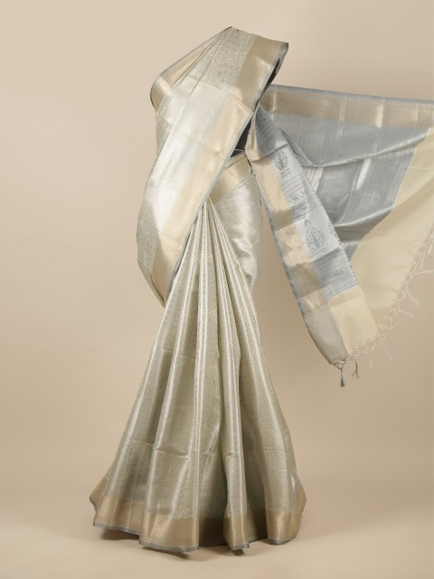 

Pothys Grey & Silver-Coloured Ethnic Motifs Zari Tissue Saree