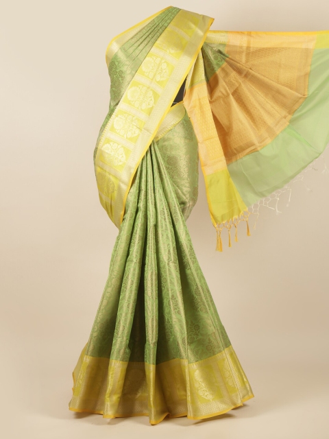 

Pothys Green & Yellow Ethnic Motifs Zari Tissue Saree