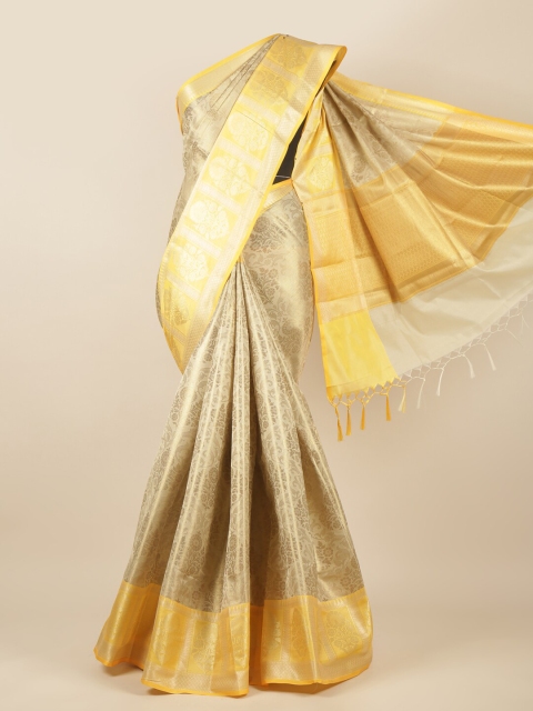 

Pothys Tan & Yellow Ethnic Motifs Zari Tissue Saree