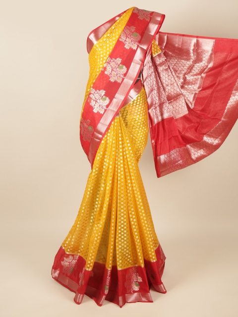 

Pothys Yellow & Red Woven Design Zari Tissue Saree