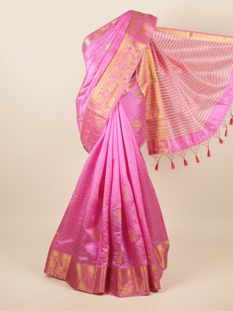 

Pothys Pink & Gold-Toned Floral Zari Art Silk Saree