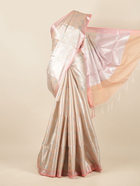 

Pothys Peach-Coloured & Silver-Toned Ethnic Motifs Tissue Saree