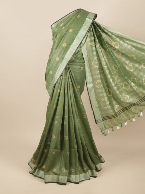 

Pothys Green & Yellow Bandhani Printed Zari Jute Cotton Saree