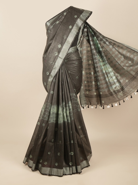 

Pothys Charcoal & Silver-Toned Zari Jute Cotton Saree