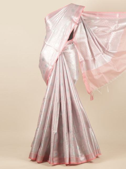 

Pothys Pink & Silver-Toned Ethnic Motifs Zari Tissue Saree