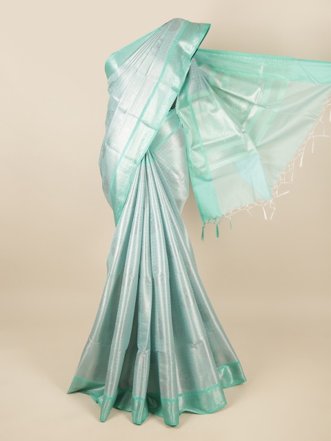 

Pothys Blue & Silver-Toned Ethnic Motifs Zari Tissue Saree
