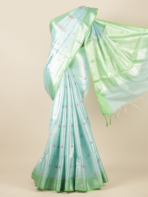 

Pothys Blue & Green Ethnic Motifs Zari Tissue Saree