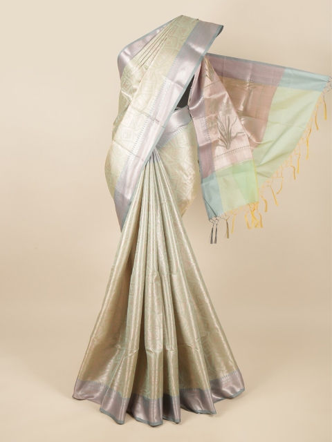

Pothys Green & Purple Ethnic Motifs Zari Tissue Saree