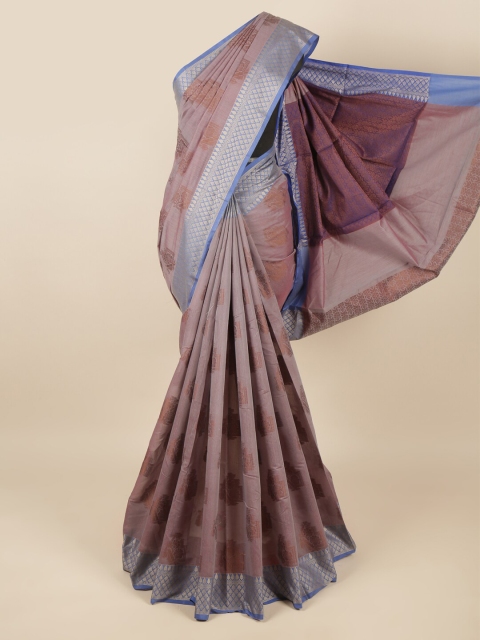 

Pothys Purple & Silver-Toned Woven Design Zari Border Saree